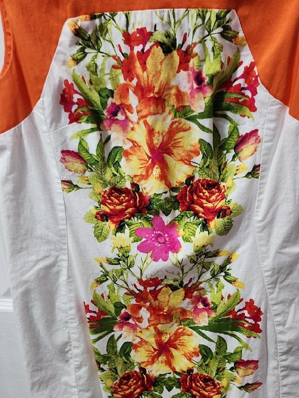 Sandra Darren Floral Sheath Dress Size 10 Petite Orange White Tropical Garden - Picture 4 of 8